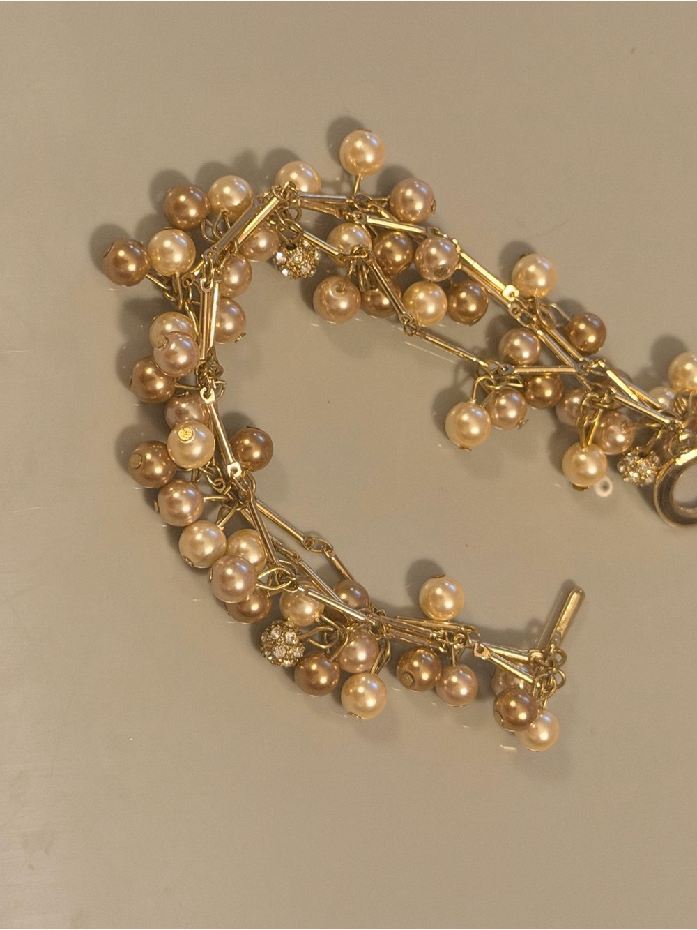 Gold-Tone Pearl Cluster Bracelet - Champagne Pearls